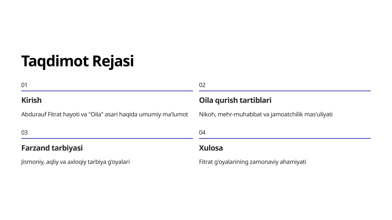 A.Fitratning “Oila asari”dagi oila qurish tartiblari va farzand tarbiyasiga oid g‘oyalari — Slayd 2