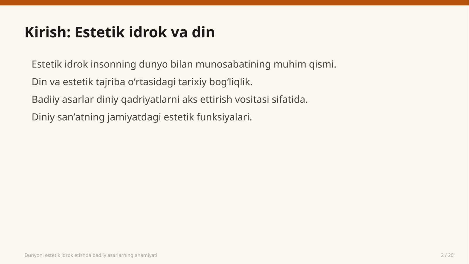 Dunyoni estetik idrok etishda badiiy asarlarning ahamiyati — Slayd 2