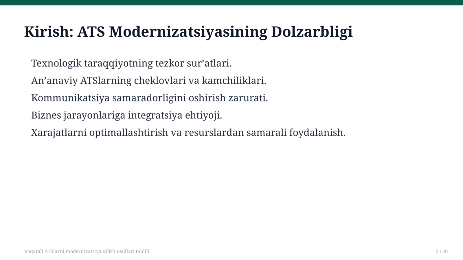 Raqamli ATSlarni modernizatsiya qilish usullari tahlili — Slayd 2