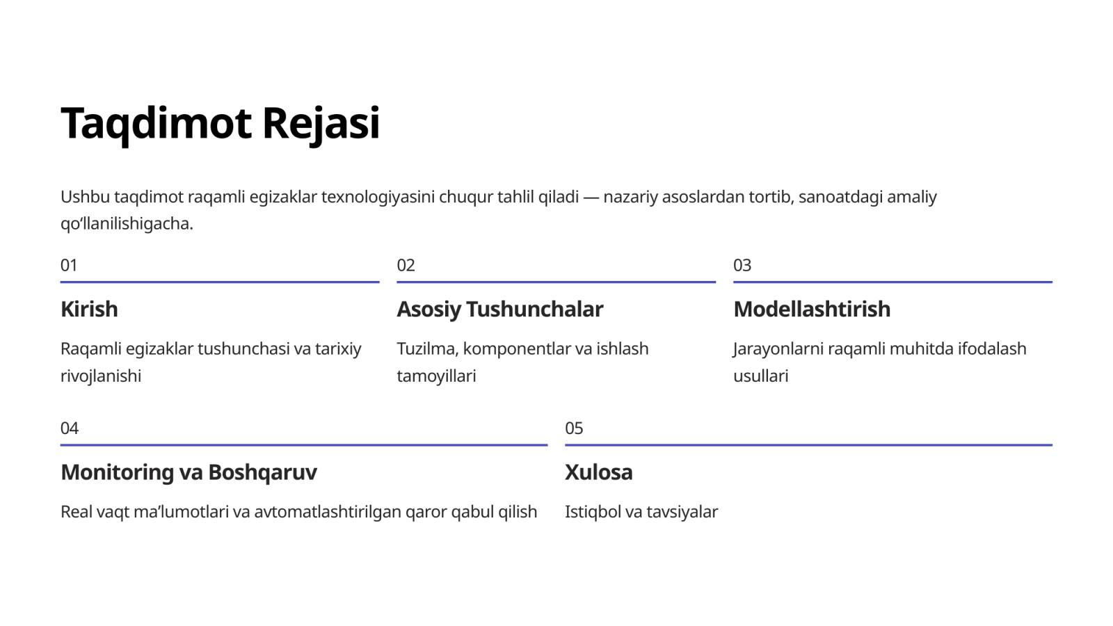 Raqamli egizaklar (Digital Twins) asosida texnologik jarayonlarni modellashtirish, monitoring qilish va boshqarish — Slayd 2