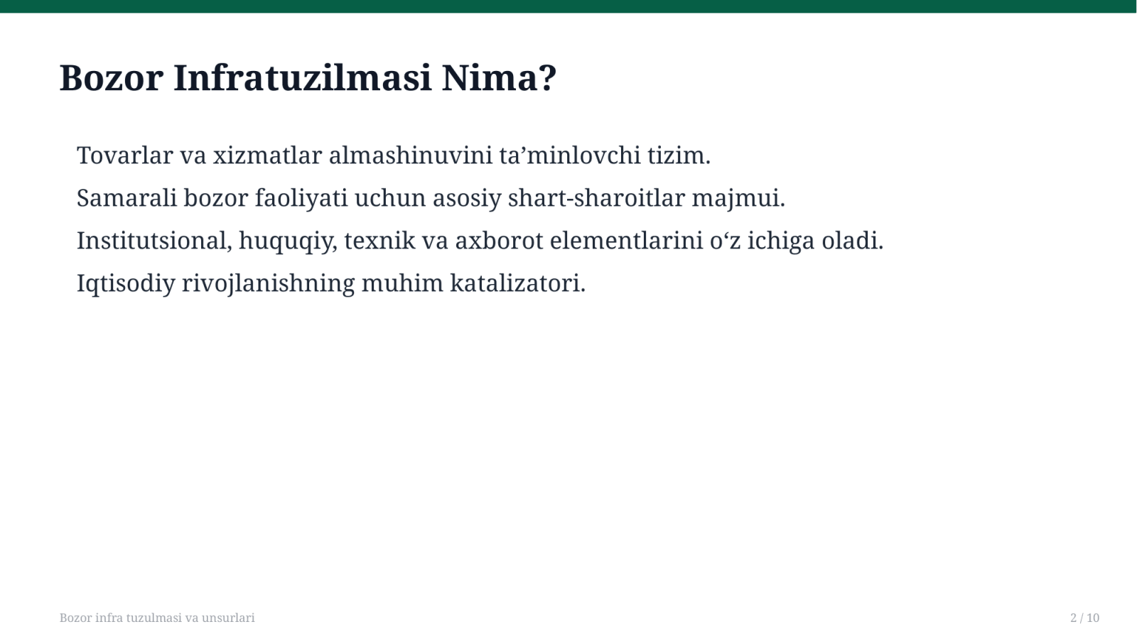Bozor infra tuzulmasi va unsurlari — Slayd 2