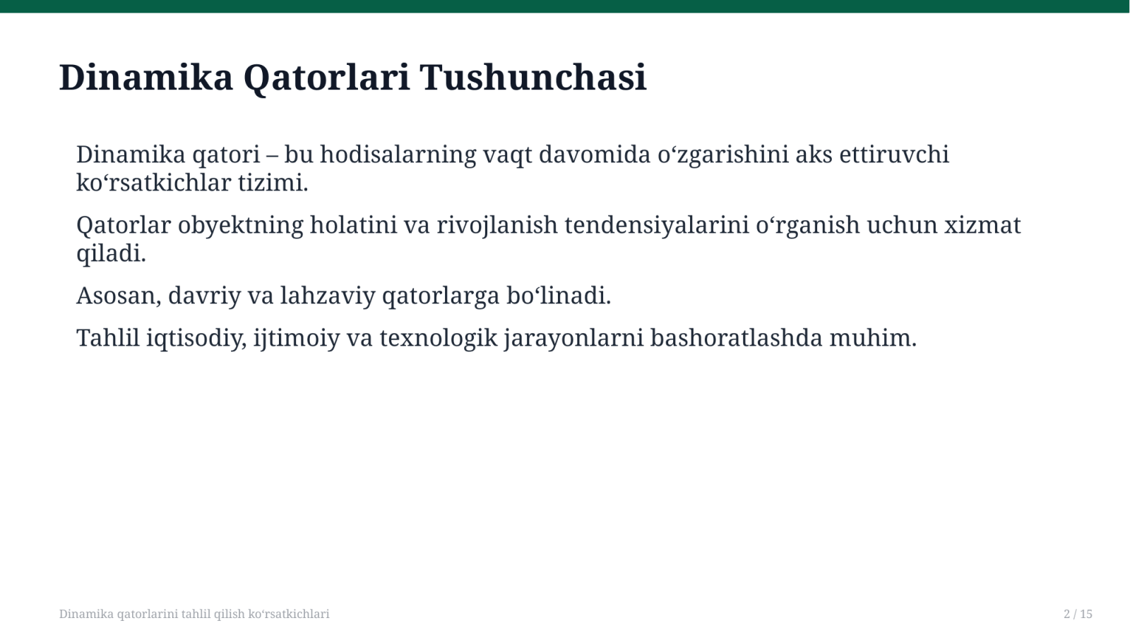 Dinamika qatorlarini tahlil qilish koʻrsatkichlari — Slayd 2