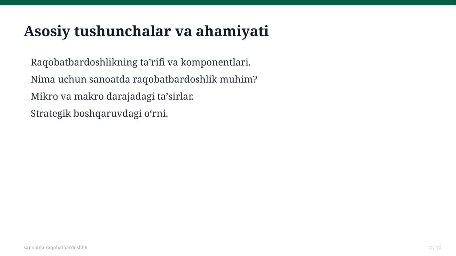 sanoatda raqobatbardoshlik — Slayd 2