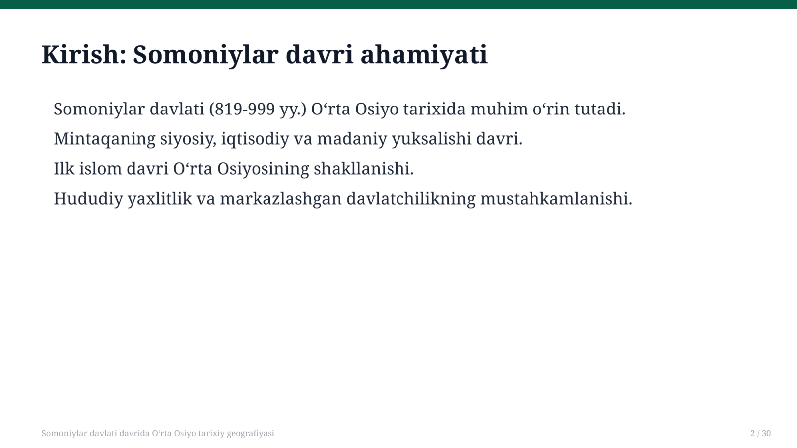 Somoniylar davlati davrida O'rta Osiyo tarixiy geografiyasi — Slayd 2