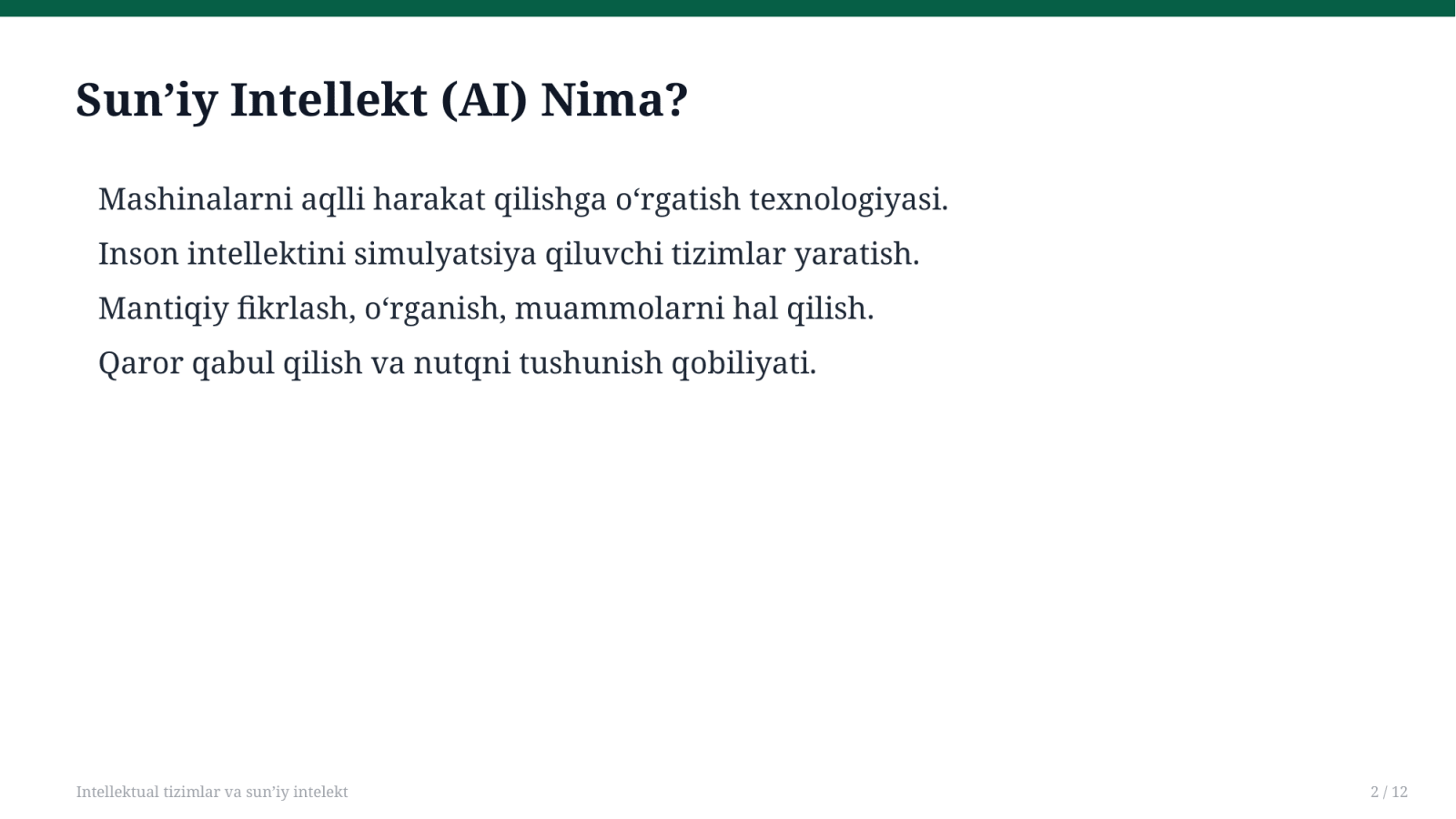 Intellektual tizimlar va sun'iy intelekt — Slayd 2