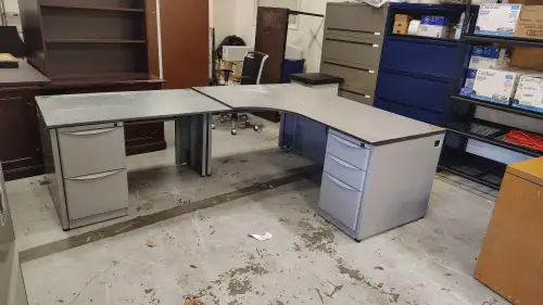 Gray Filing Cabinets and (1) Desk