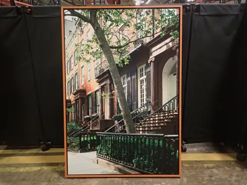 (1) 73" X 51" Large Framed Artwork - Brownstones in Greenwich Village by Ross