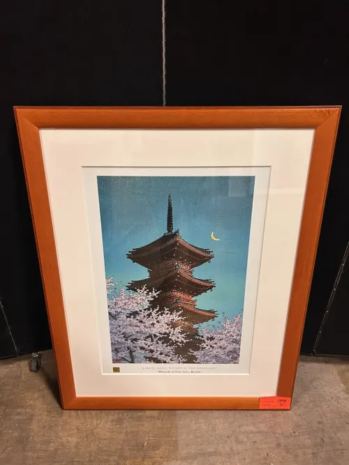 (1) 31" x 41" Pagoda in the Moonlight by Hasui Framed Artwork 