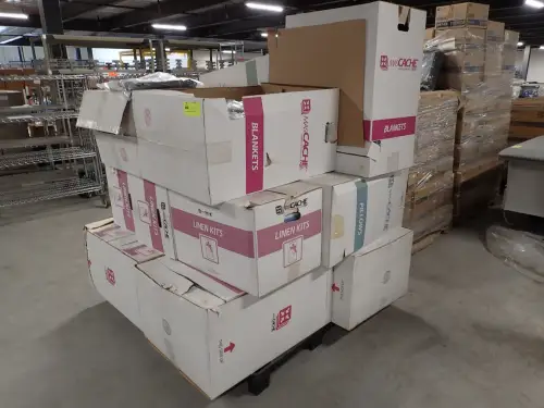 (1) Pallet Assorted Blankets, Pillows, & Linen Kits