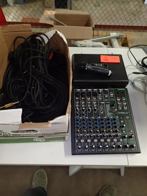 (1) Mackie ProFXv3 10 Chanel Mixing Board with (1) Anchor Microphone and Assorted Chords