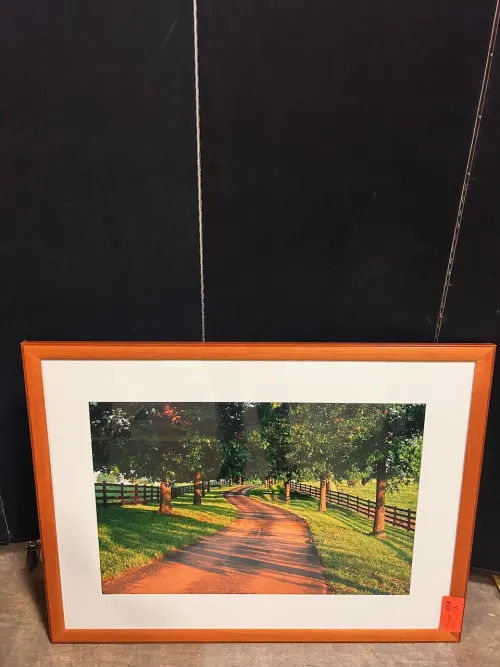 (1) 31" x 41" Tree-Lined Drive on Horse Farm Framed Artwork 