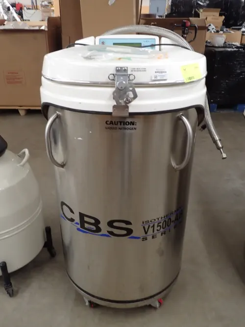 (1) Custom Biogenic Systems V1500-AB Liquid Nitrogen Cryogenic Storage Freezer and (1) Dewar