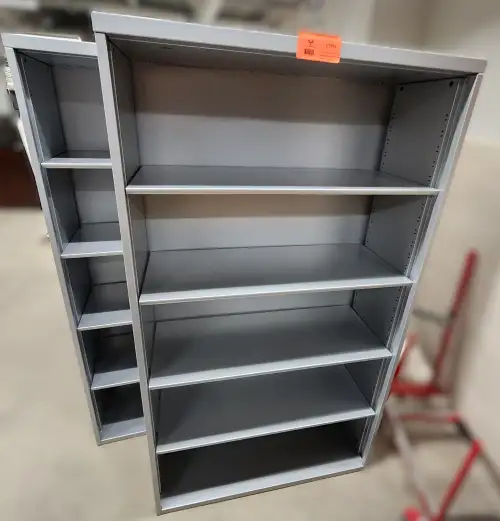 (2) Metal Bookcases with Adjustable Shelves.