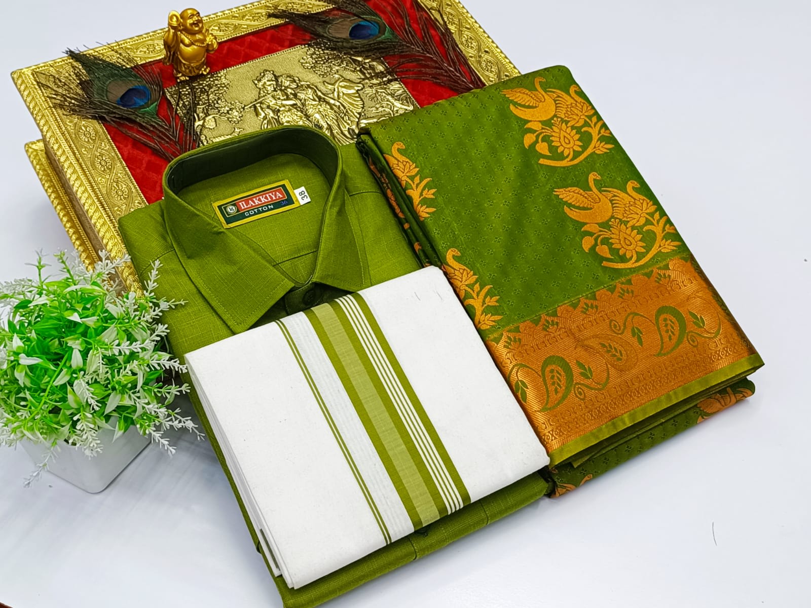 Ellampillai  SILK  SAREES & COTTON DOTIS, SHIRTS - Olive Green - Image 1