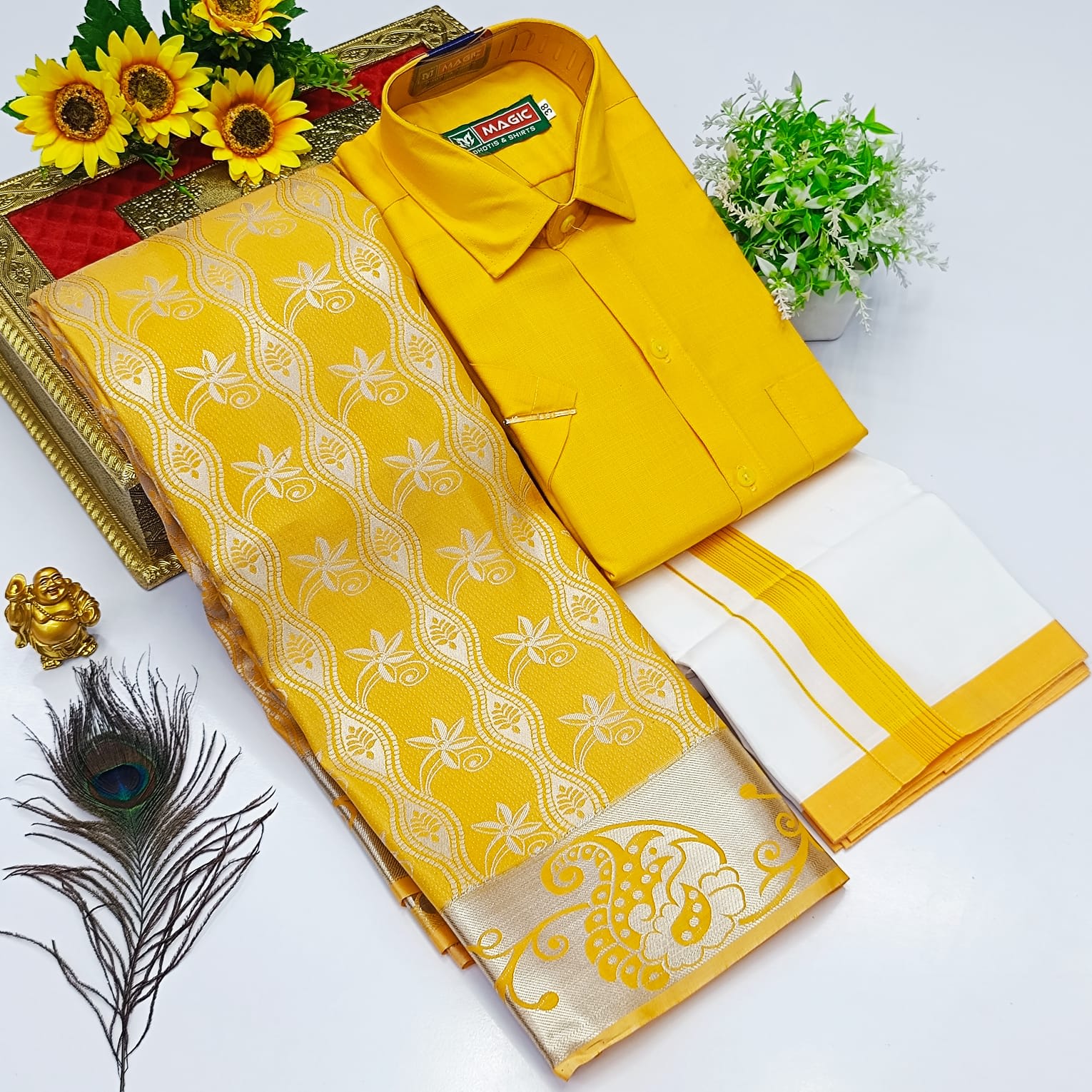 Ellampillai  SILK  SAREES& COTTON DOTIS, SHIRTS - Mustard Yellow - Image 1