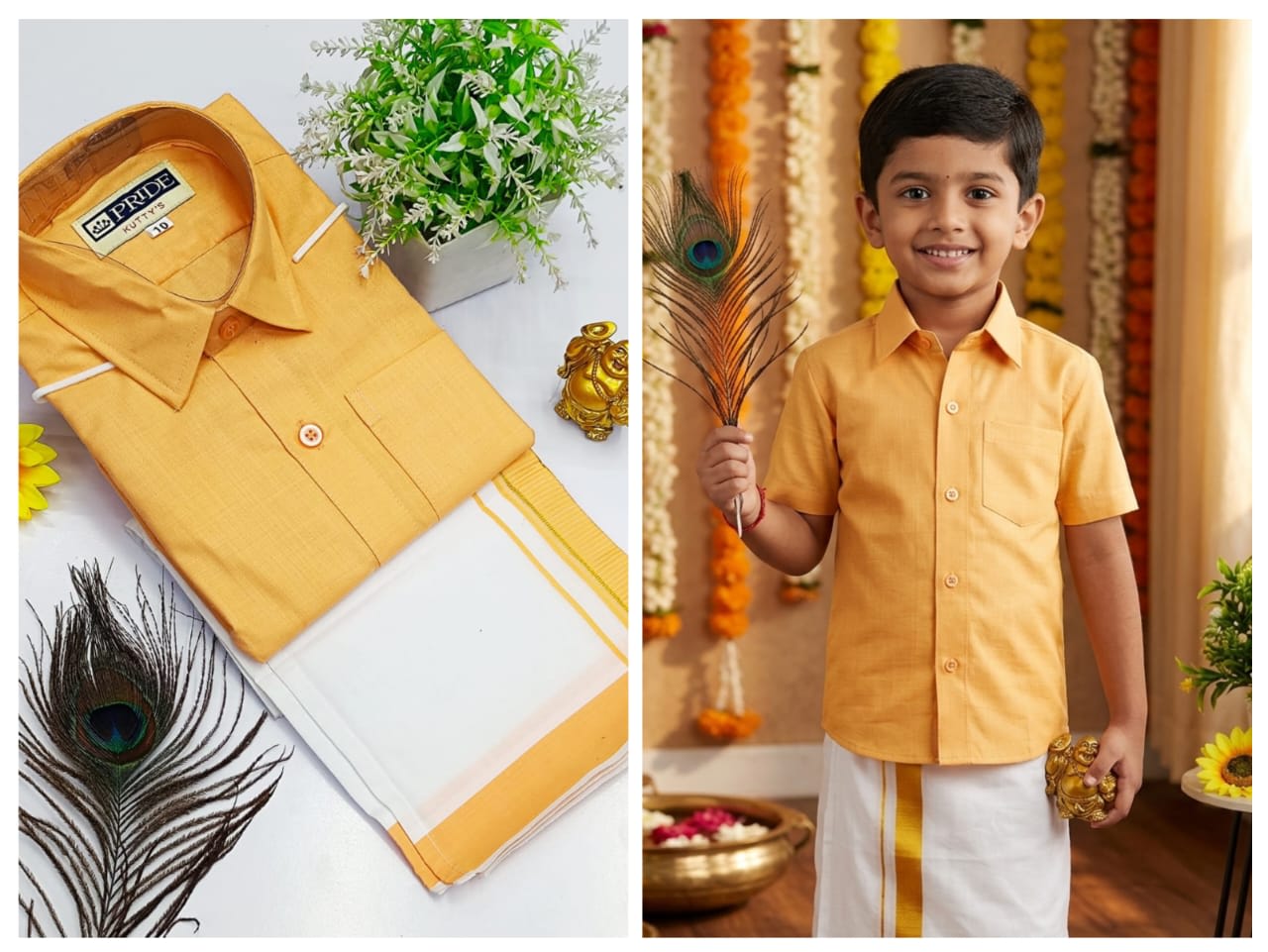 Pongal Kids Dhoti Collection - Mustard Yellow - Image 1