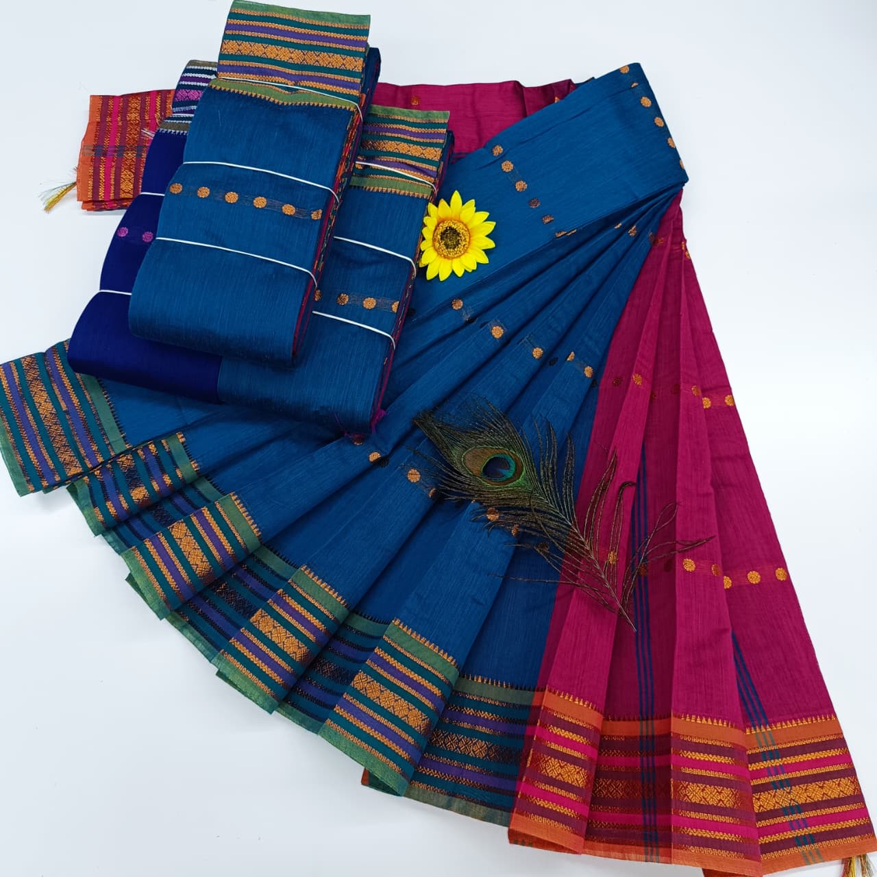 KORVAI BORDER SILK COTTON SAREES_Blue - Image 1