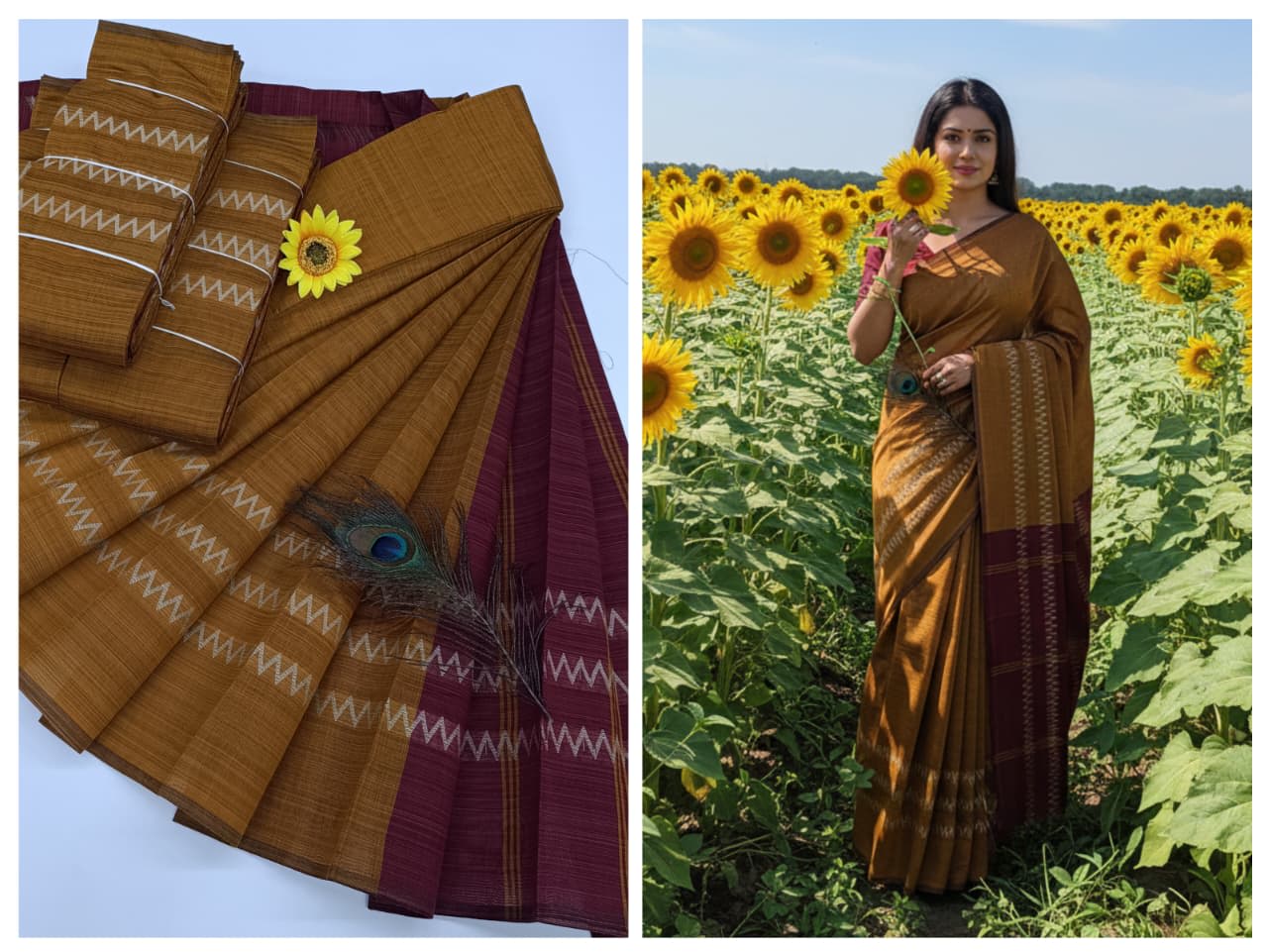 KORVAI BORDER SILK COTTON SAREES_Brown - Image 1