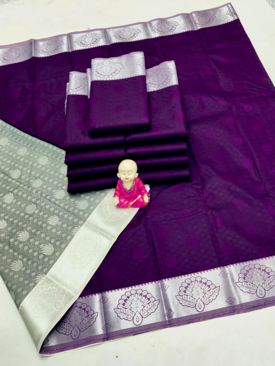 3D Embossed Art Silks Saree_Purple - Image 1