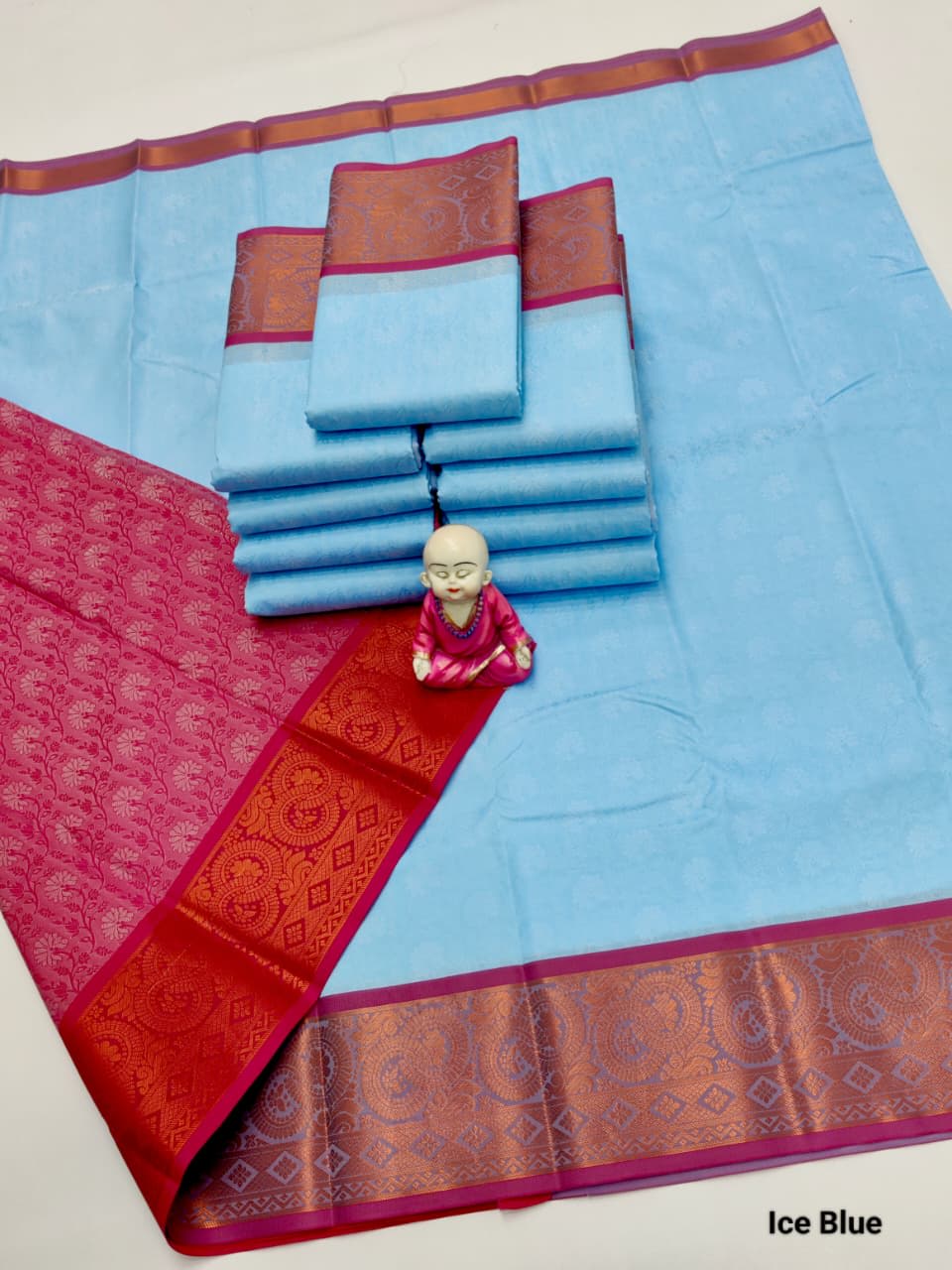 3D Embossed Art Silks Saree_Ice Blue - Image 1
