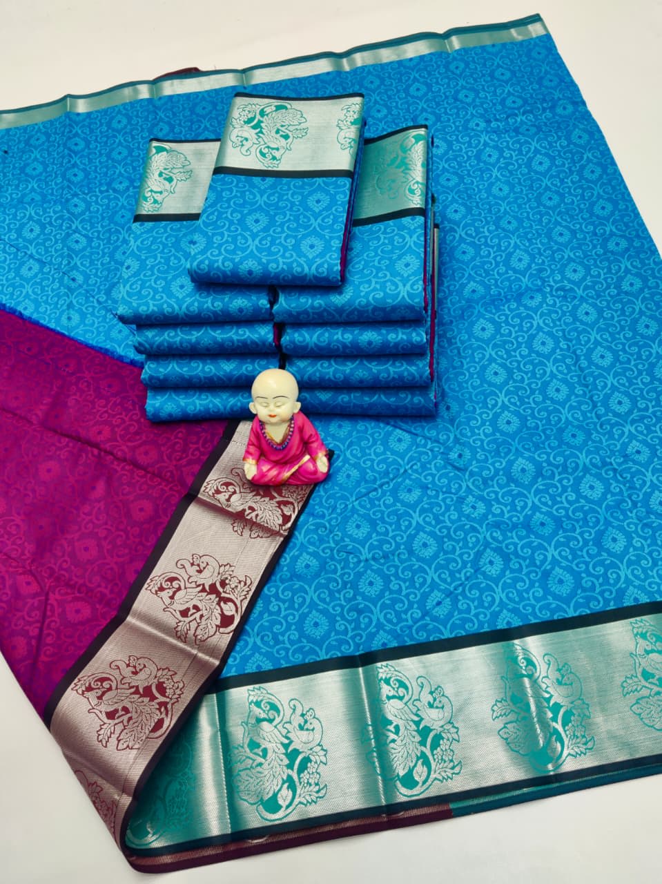 3D Embossed Art Silks Saree_Turquoise Blue - Image 1