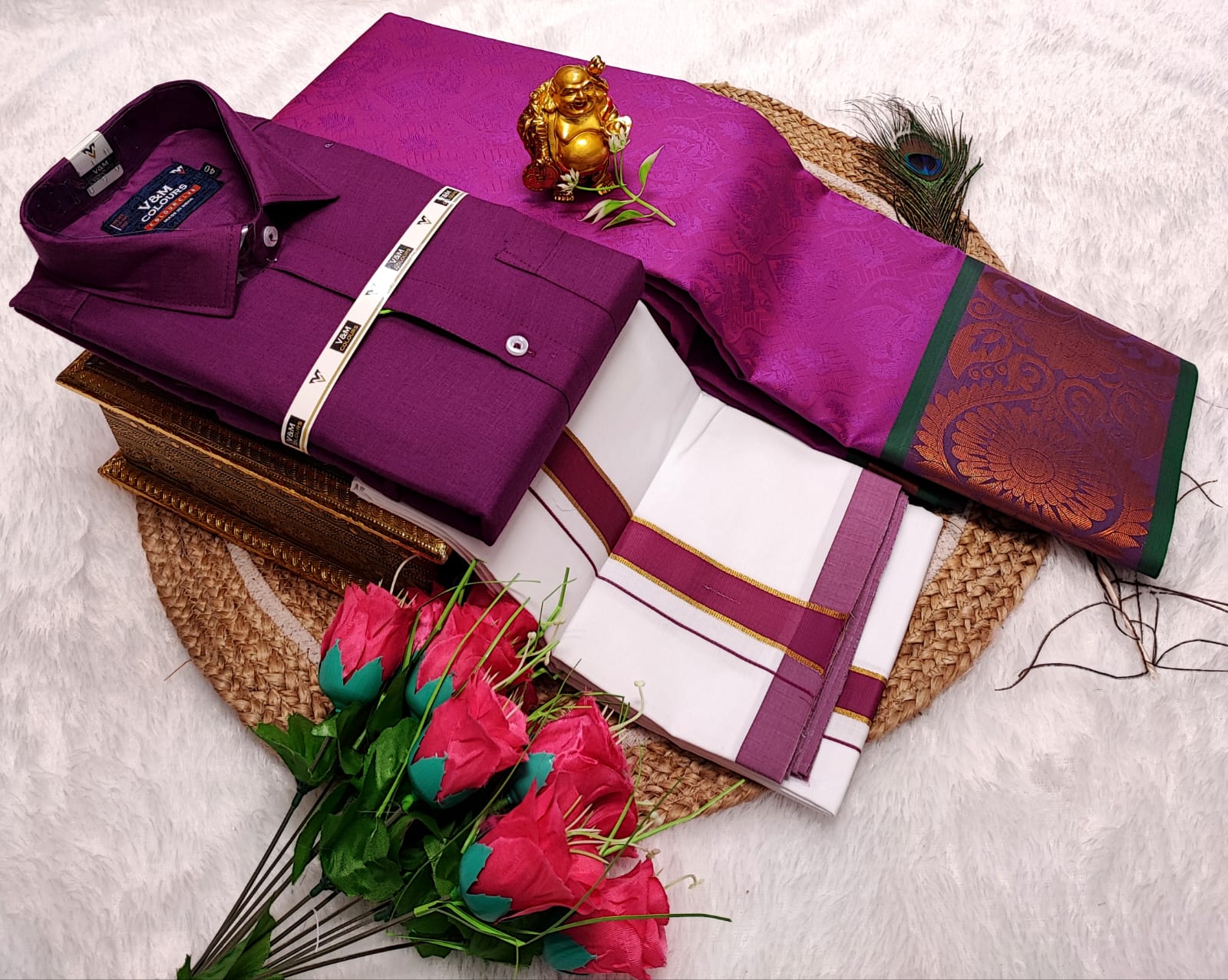 Cotton Blended Heavy Quality shirt & Dhothi - Magenta Purple
