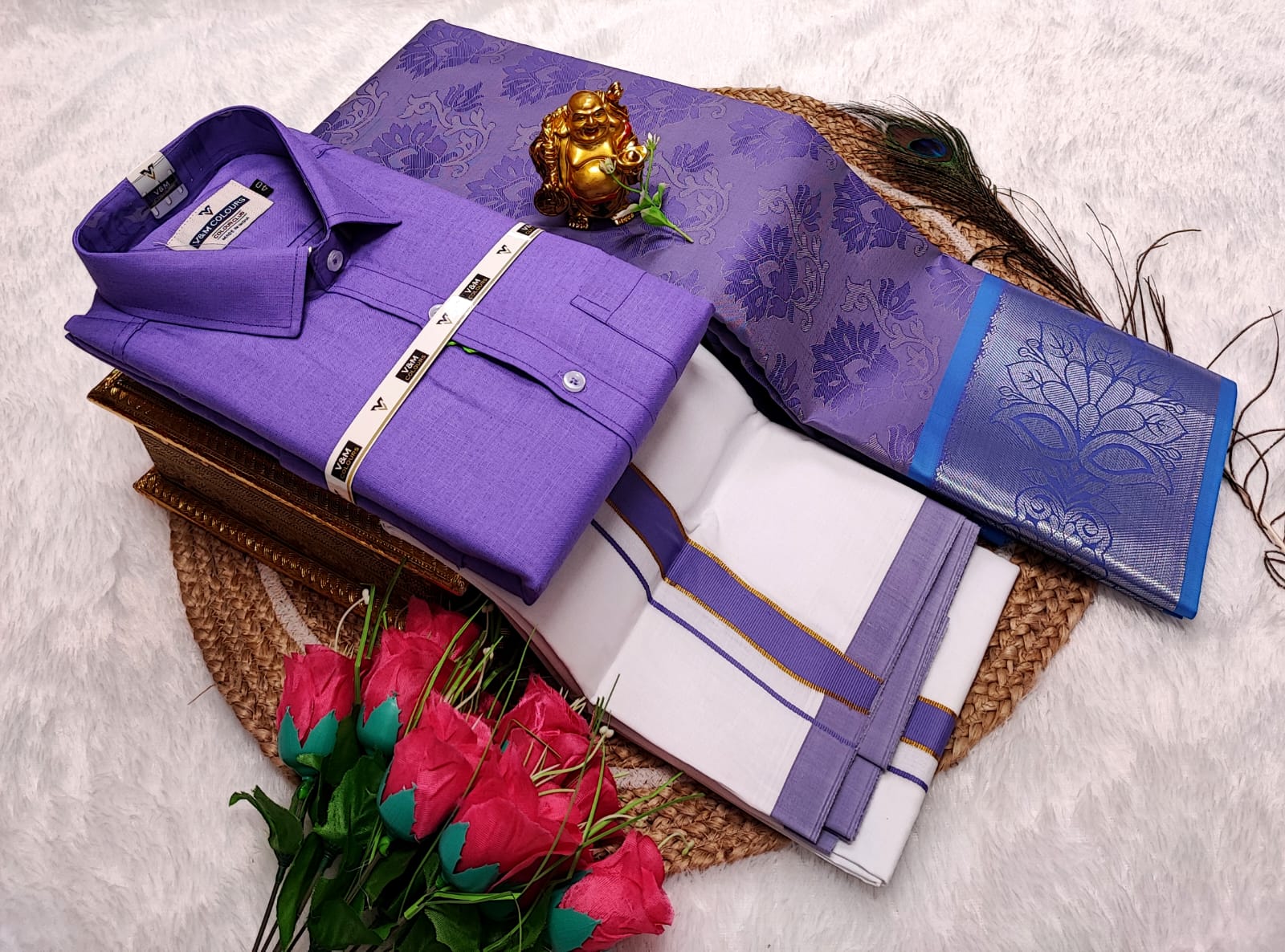Cotton Blended Heavy Quality shirt & Dhothi - Violet Purple