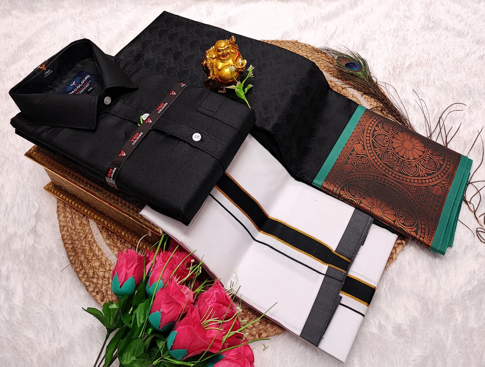 Cotton Blended Heavy Quality shirt & Dhothi - Black