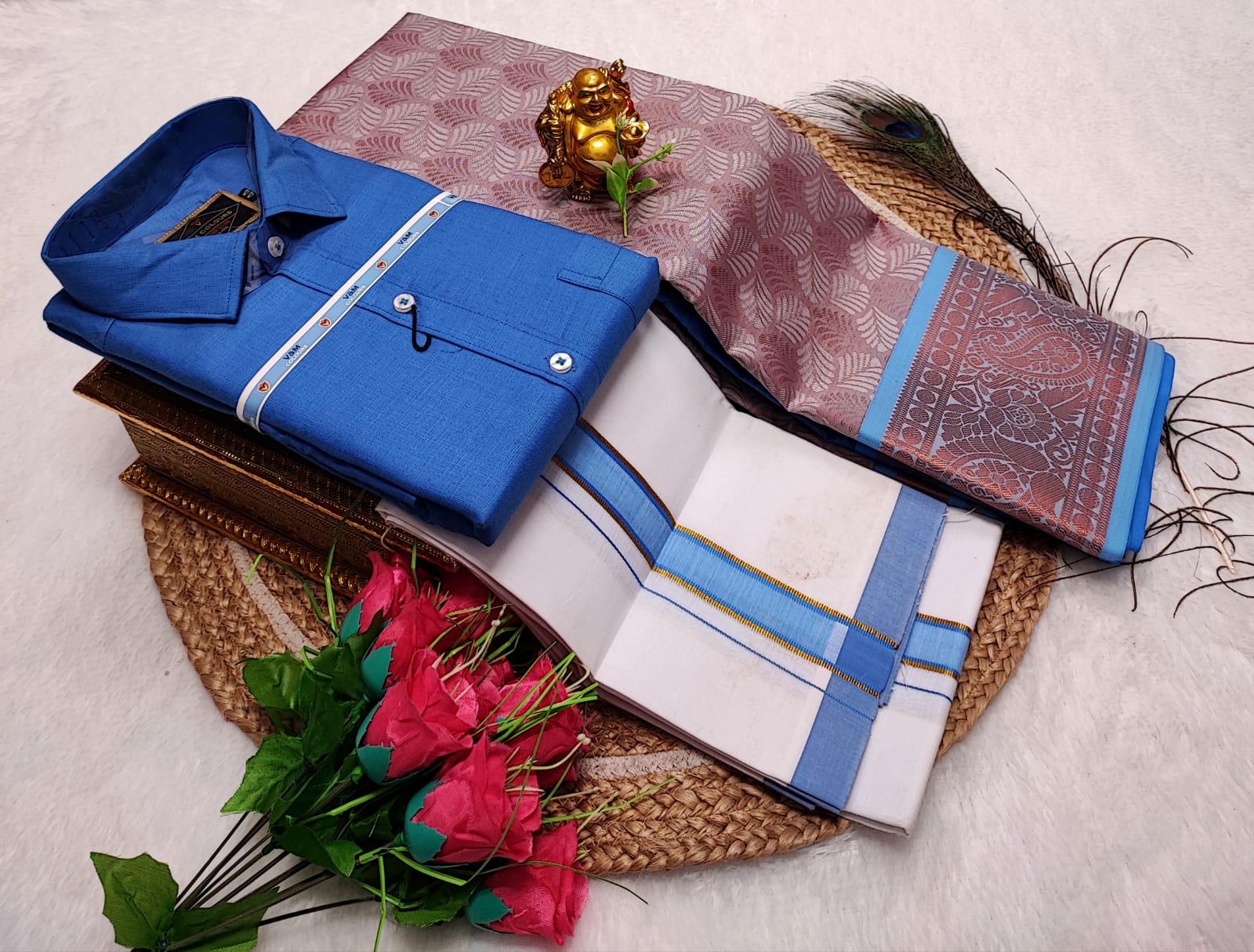 Cotton Blended Heavy Quality shirt & Dhothi - Royal Blue