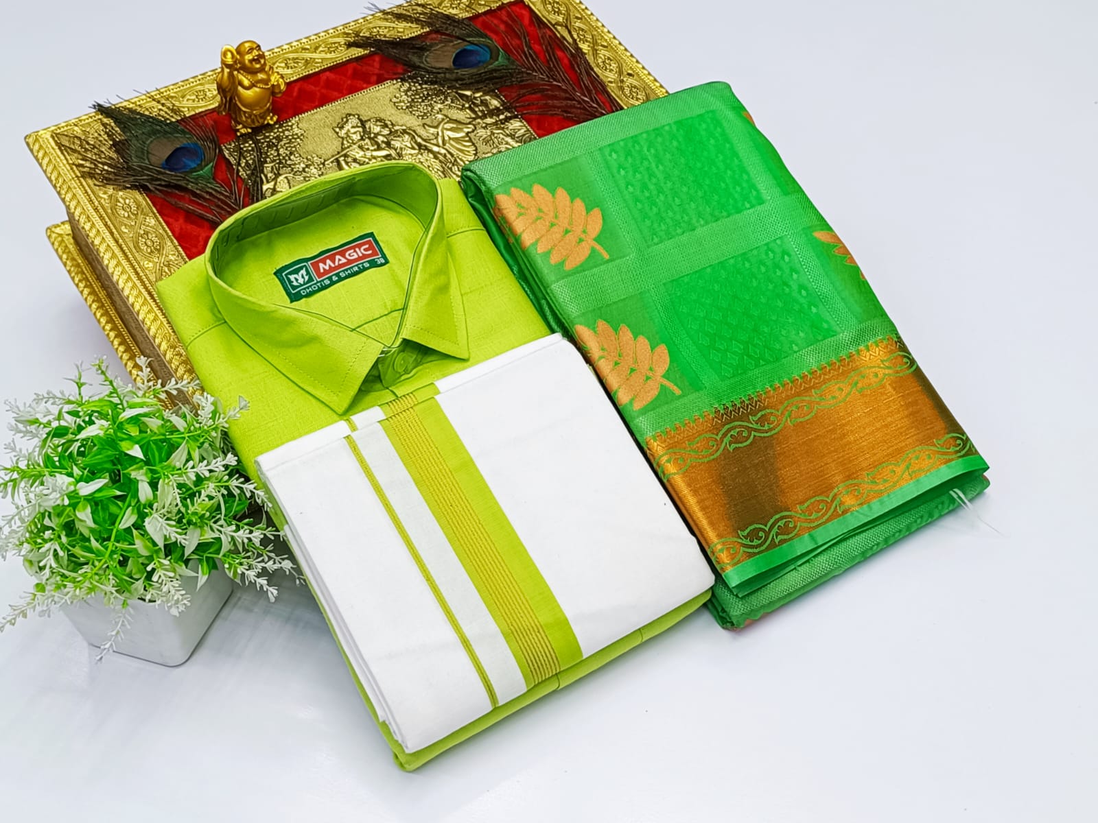 Ellampillai SILK SAREES & COTTON DOTIS, SHIRTS - Parrot Green