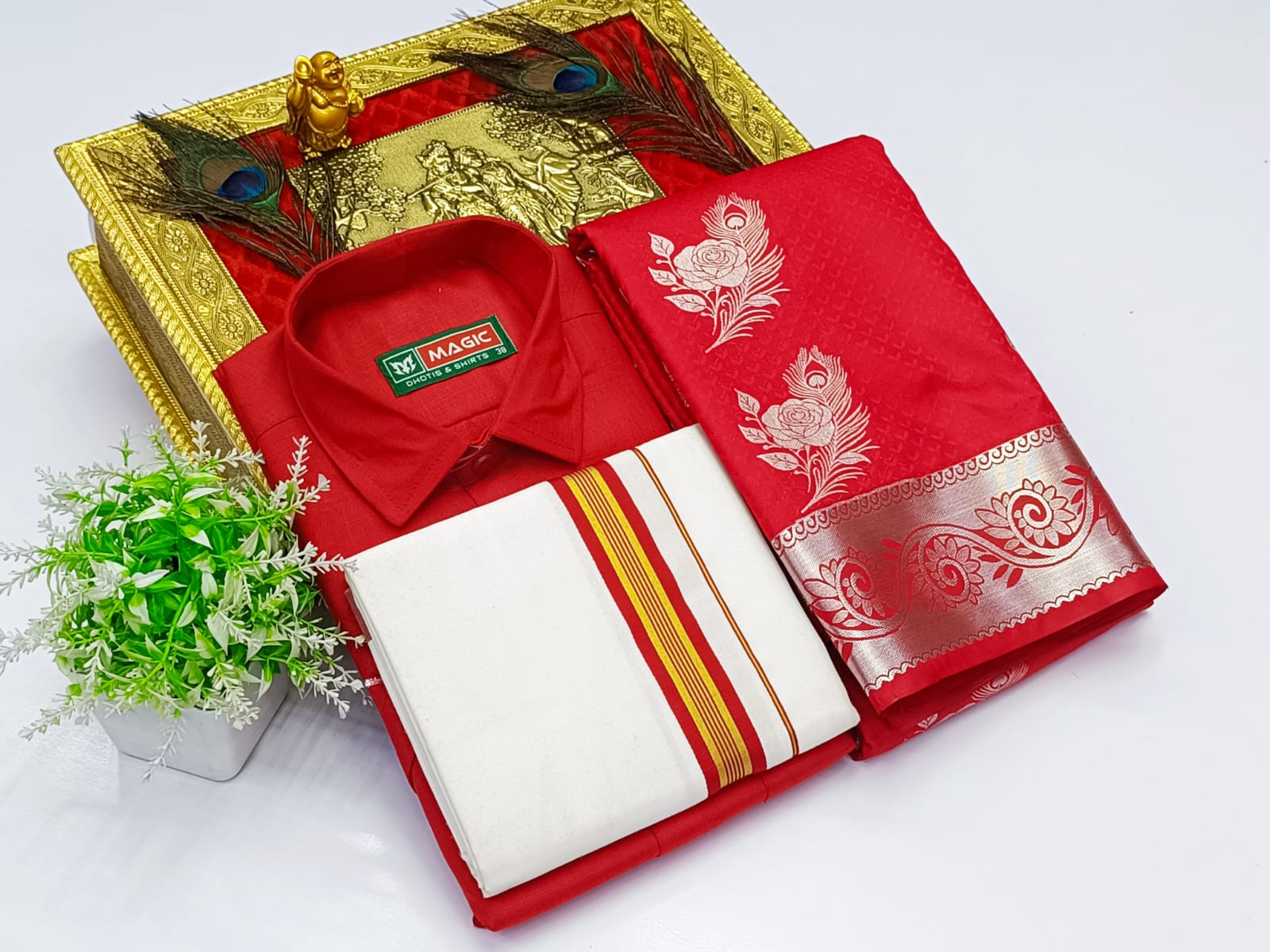 Ellampillai SILK SAREES & COTTON DOTIS, SHIRTS - Bright Red