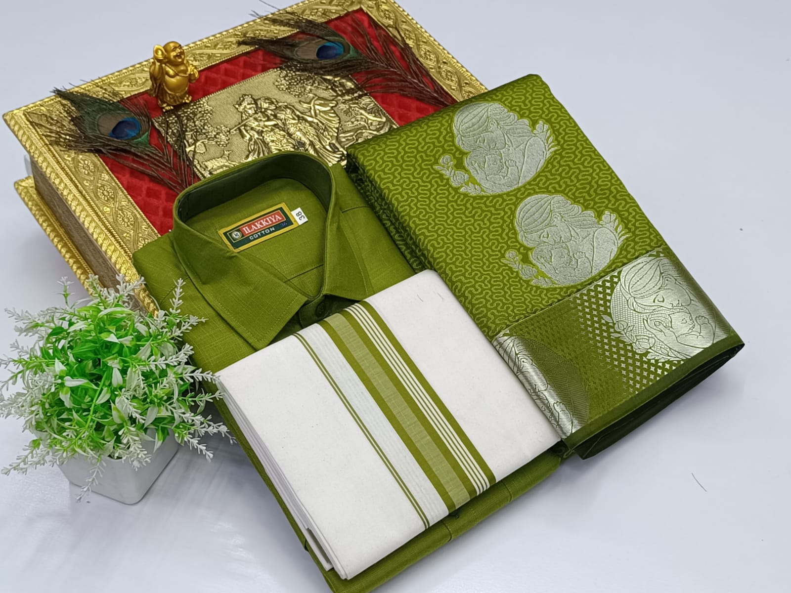 Ellampillai SILK SAREES & COTTON DOTIS, SHIRTS - Olive Green