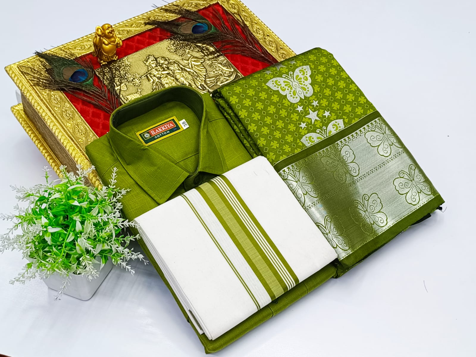 Ellampillai SILK SAREES & COTTON DOTIS, SHIRTS - Olive Green