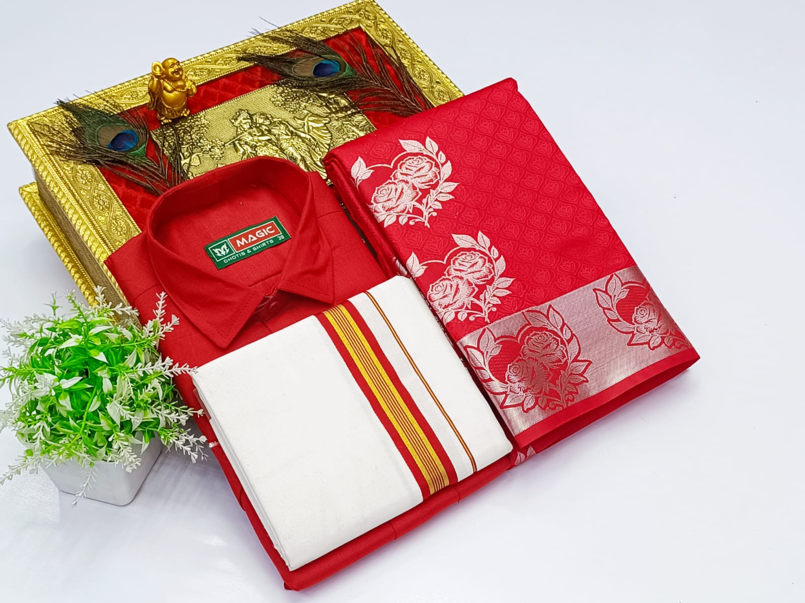Ellampillai SILK SAREES & COTTON DOTIS, SHIRTS - Bright Red