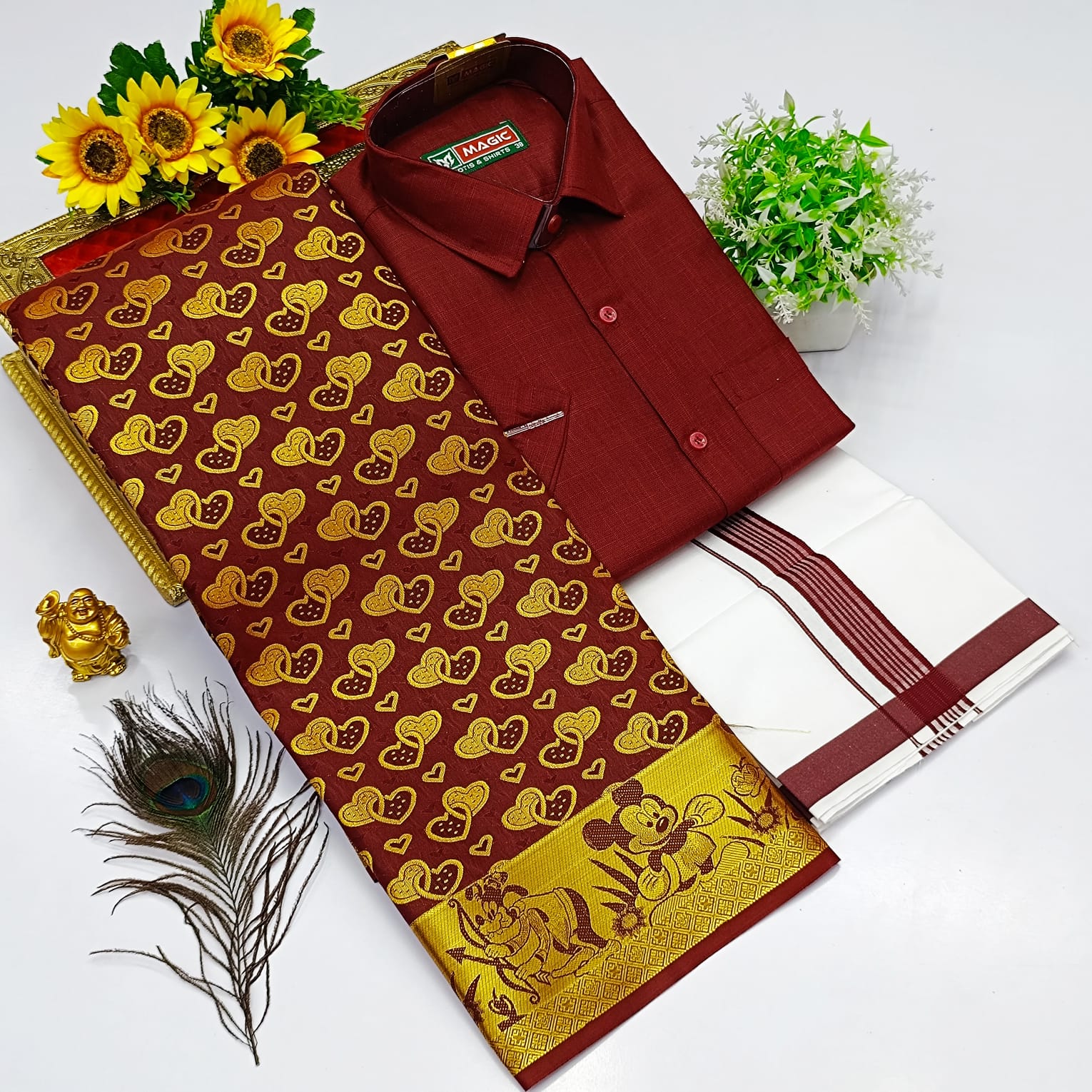 Ellampillai SILK SAREES& COTTON DOTIS, SHIRTS - Wine Maroon