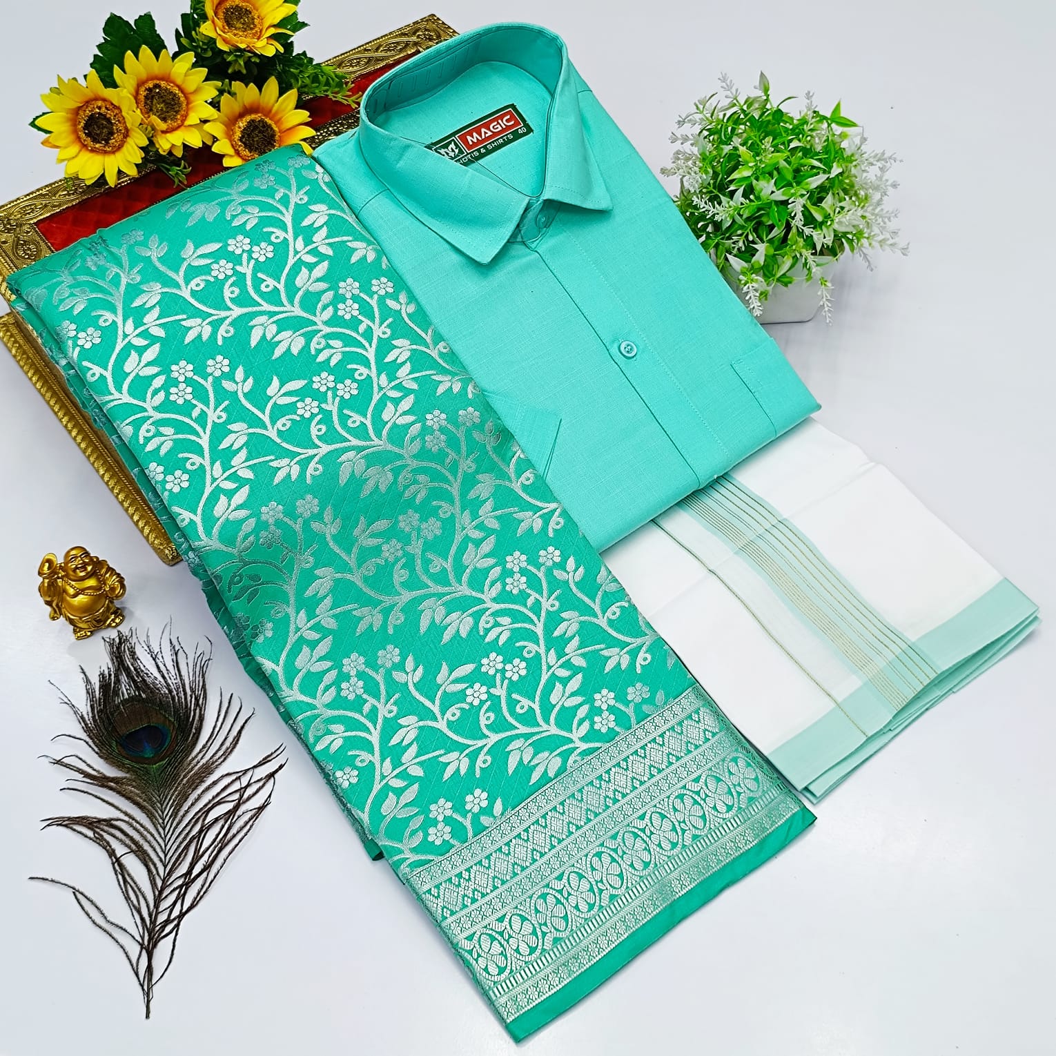 Ellampillai SILK SAREES& COTTON DOTIS, SHIRTS - Turquoise Blue