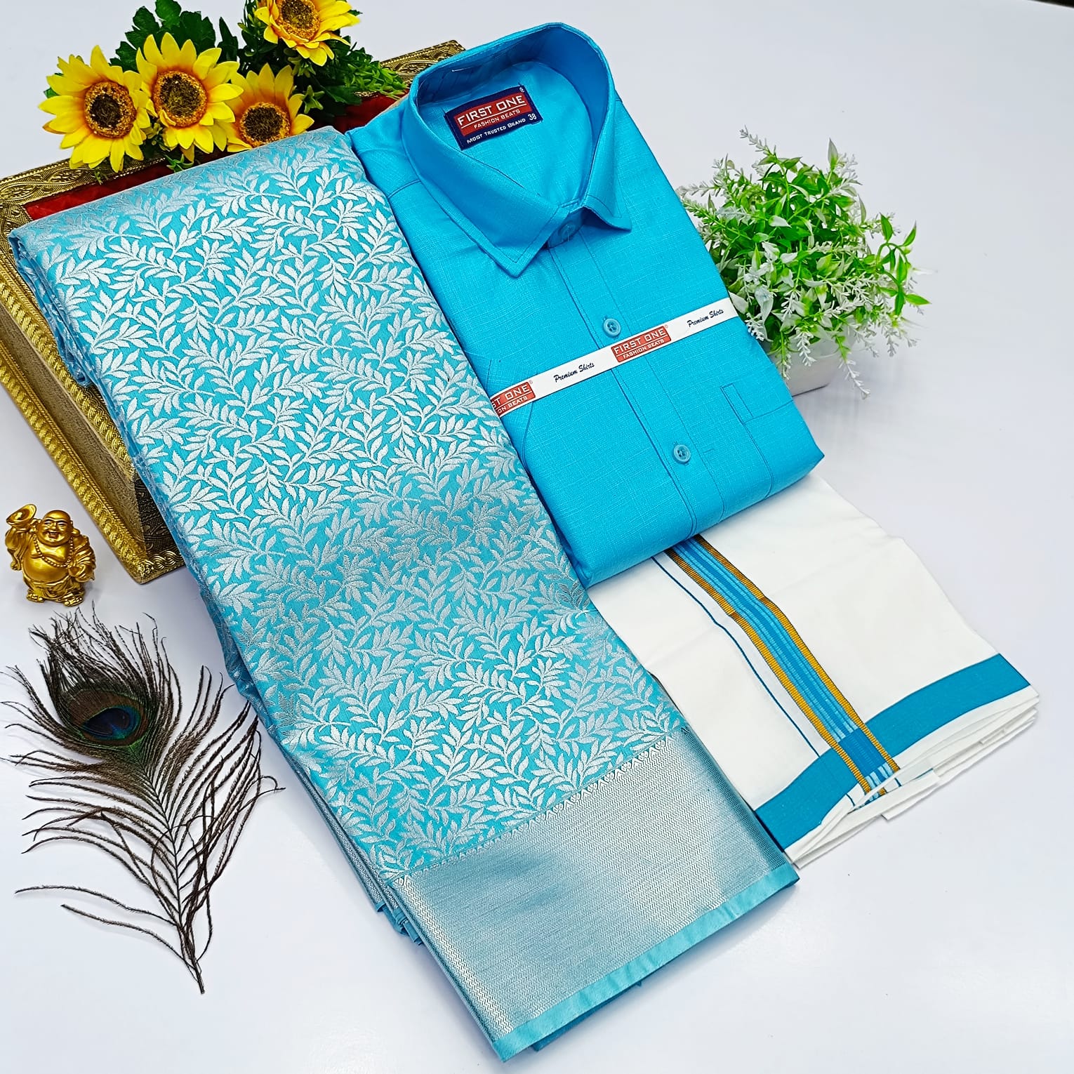 Ellampillai SILK SAREES& COTTON DOTIS, SHIRTS - Turquoise Blue
