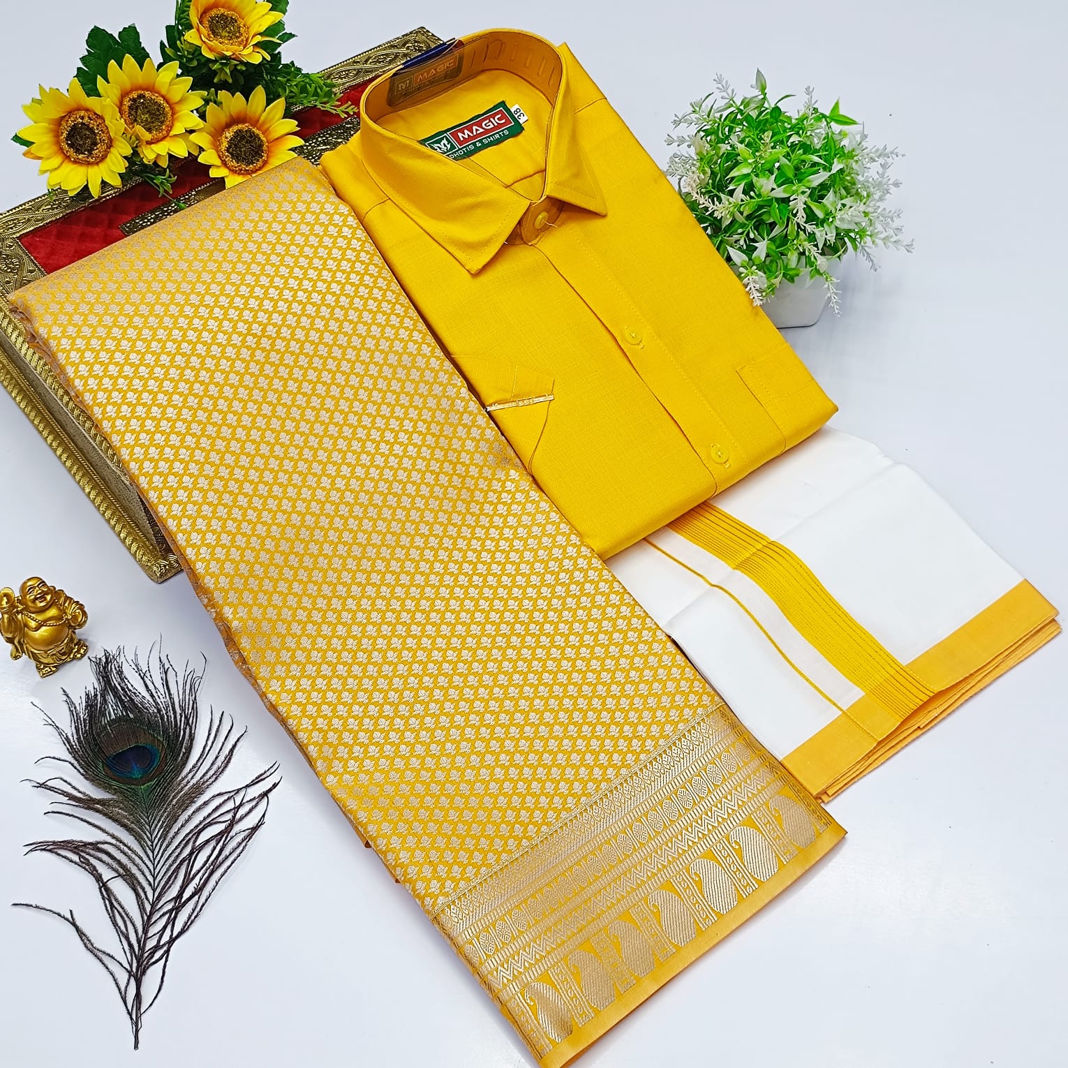 Ellampillai SILK SAREES& COTTON DOTIS, SHIRTS - Mustard Yellow