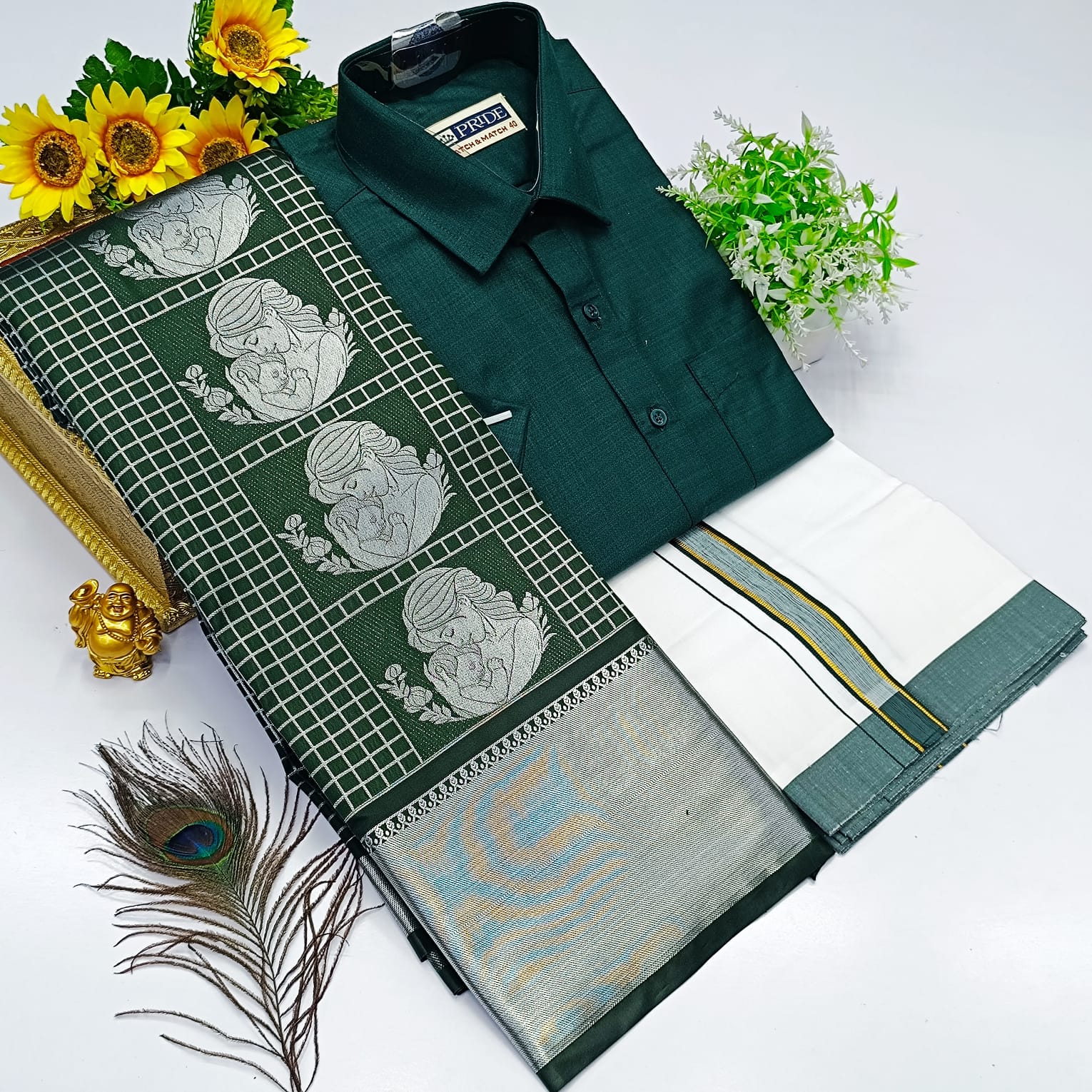 Ellampillai SILK SAREES& COTTON DOTIS, SHIRTS - Dark Green