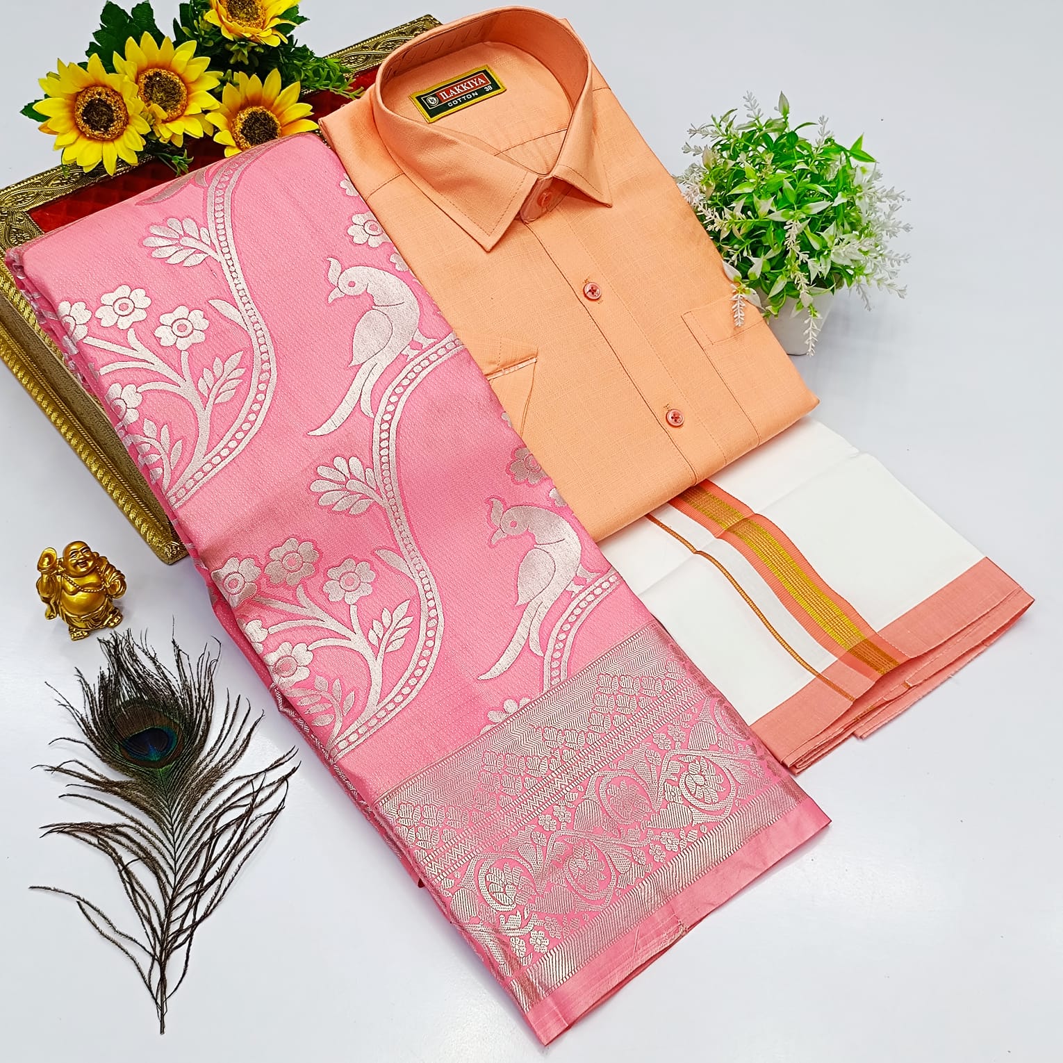 Ellampillai SILK SAREES& COTTON DOTIS, SHIRTS - Peach Orange