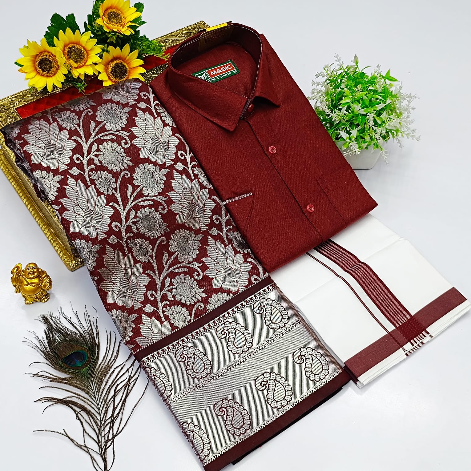 Ellampillai SILK SAREES& COTTON DOTIS, SHIRTS - Wine Maroon
