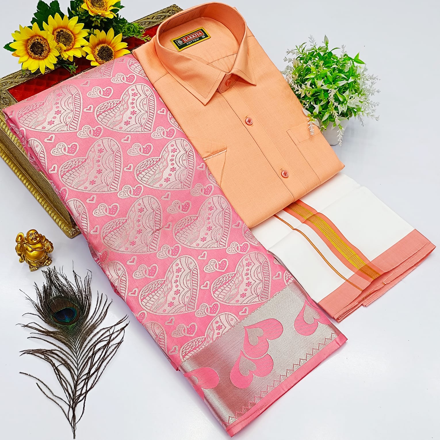 Ellampillai SILK SAREES& COTTON DOTIS, SHIRTS - Peach Orange