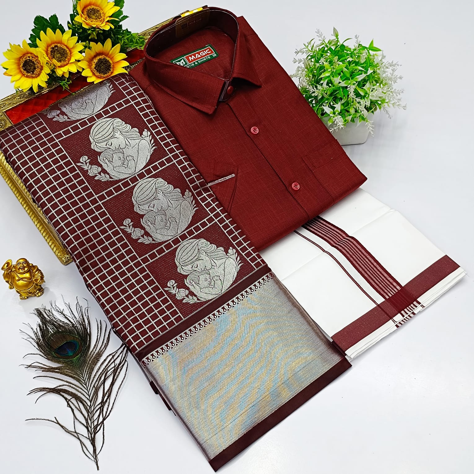Ellampillai SILK SAREES& COTTON DOTIS, SHIRTS - Wine Maroon