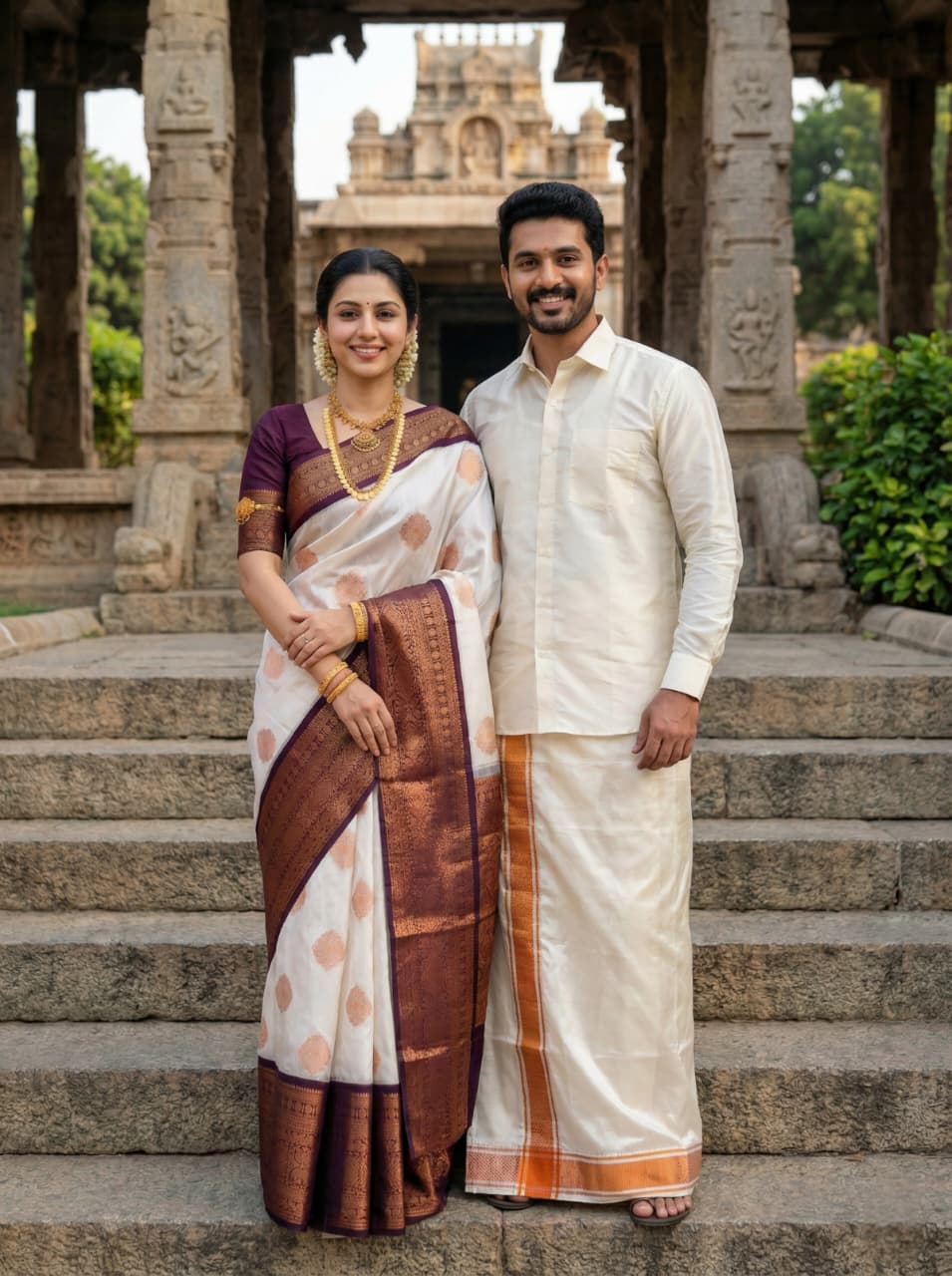 MANGALYAM KORVAI KOTTANJI TANA SOFT SILK SAREE - Cream White Red
