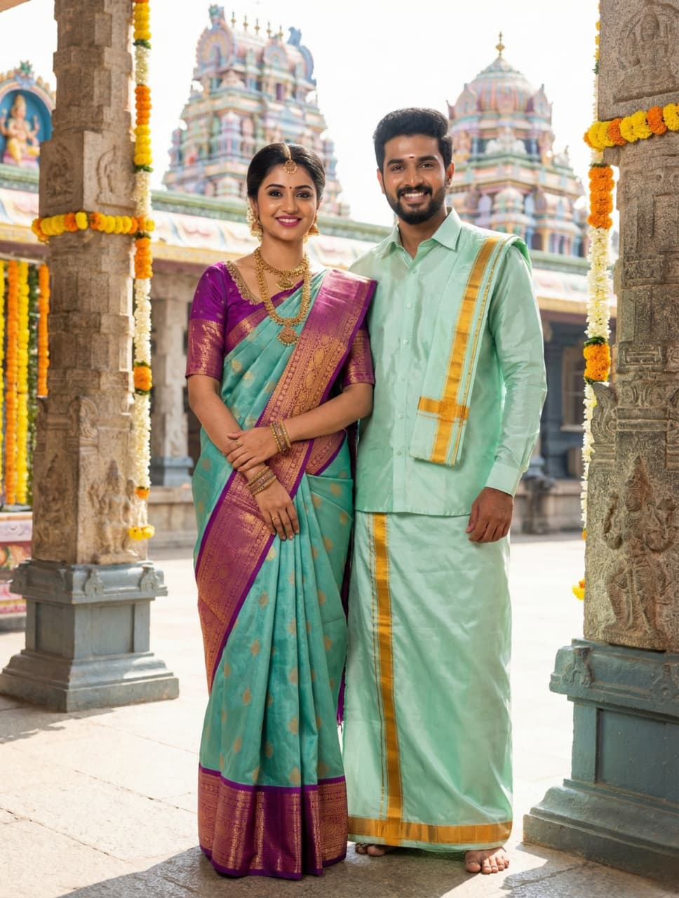 MANGALYAM KORVAI KOTTANJI TANA SOFT SILK SAREE - Mint Green Lemon Yellow