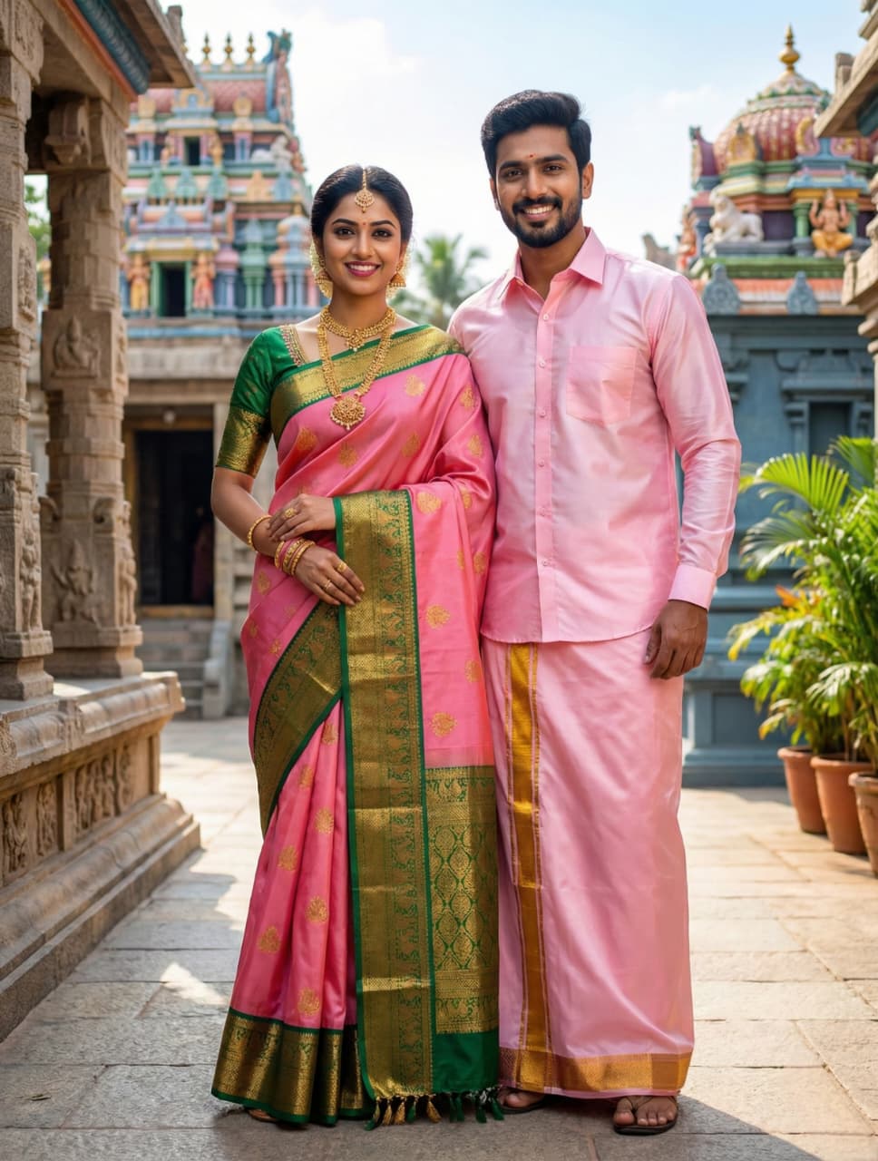 MANGALYAM KORVAI KOTTANJI TANA SOFT SILK SAREE - Light Pink Dark Green