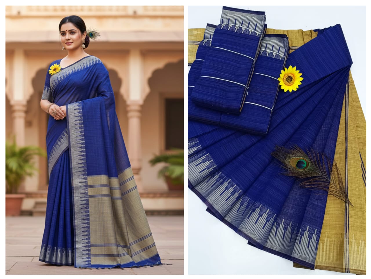 KORVAI BORDER SILK COTTON SAREES_Blue