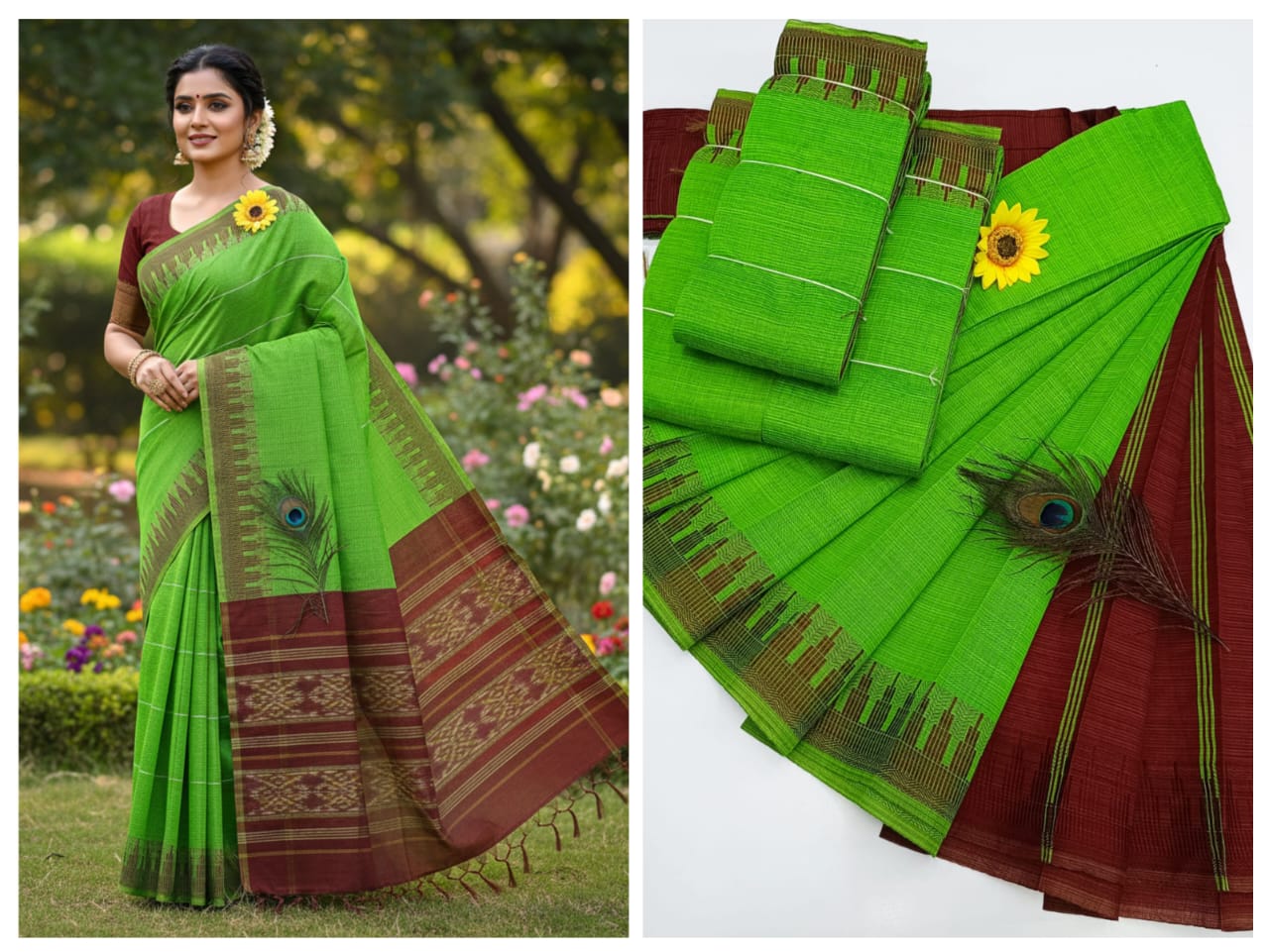KORVAI BORDER SILK COTTON SAREES_Light Green