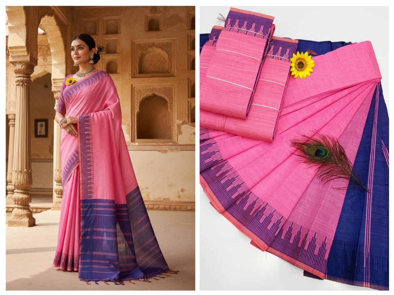 KORVAI BORDER SILK COTTON SAREES_Pink