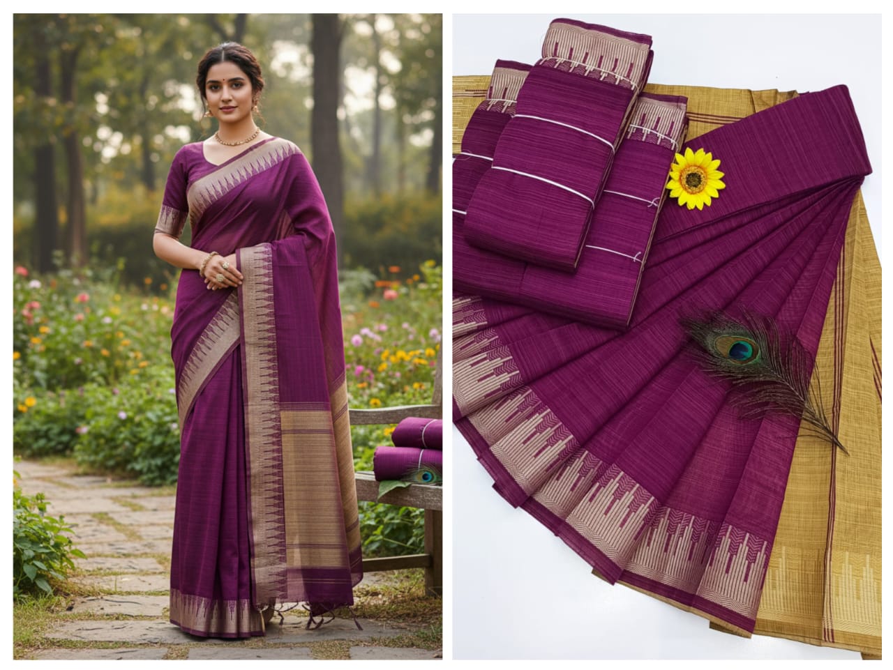 KORVAI BORDER SILK COTTON SAREES_Purple